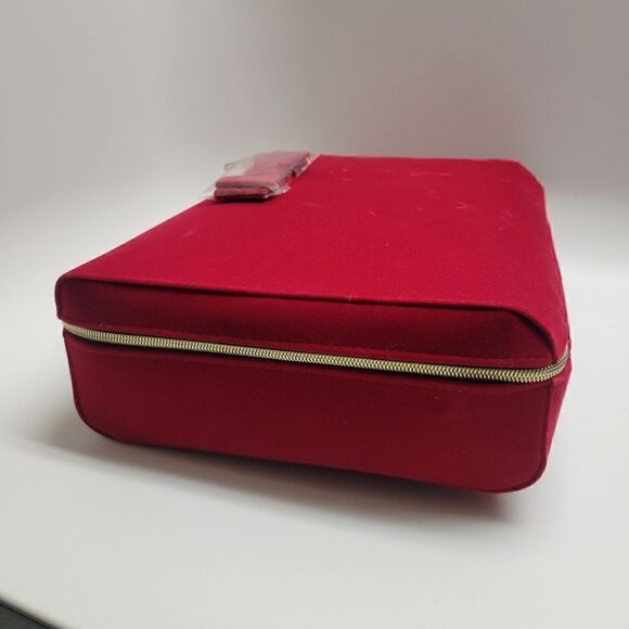 Estée Lauder Cherry Red Velvetty Flocked Makeup Case / Cute Bow Handbag / Laptop - Picture 10 of 16